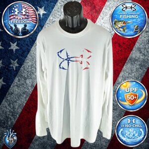Under Armour Iso-Chill Long Sleeve T-Shirt XXL White Red Blue Logo, New With Tag
